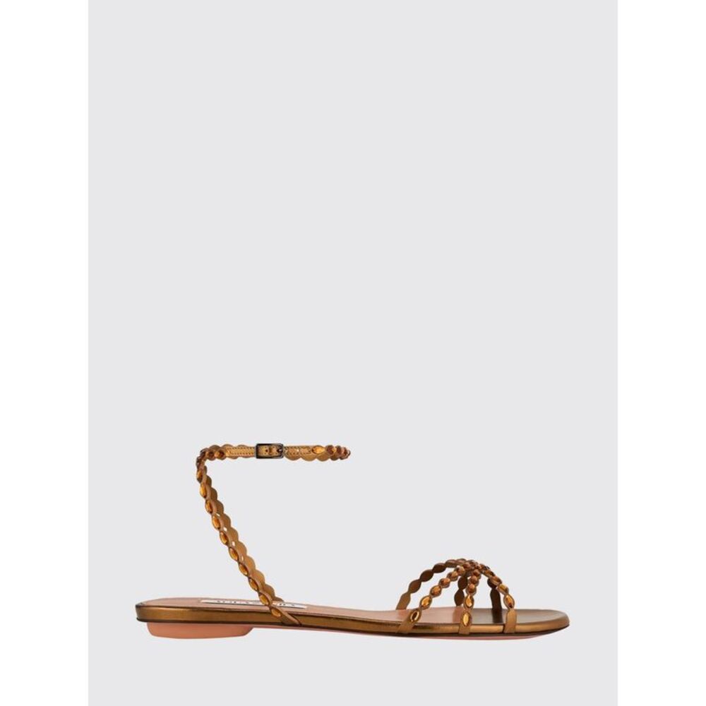 Love Struck Laminated Leather Flat Sandals Aquazzura With Rhinestones
